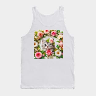 Petals and Paws: A Funny and Cute Cat's Enchanting Floral Frolic Tank Top